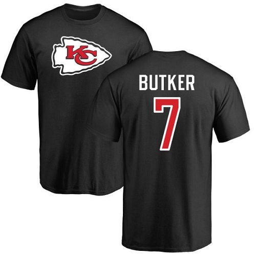 Men Kansas City Chiefs #7 Butker Harrison Black Name and Number Logo T-Shirt